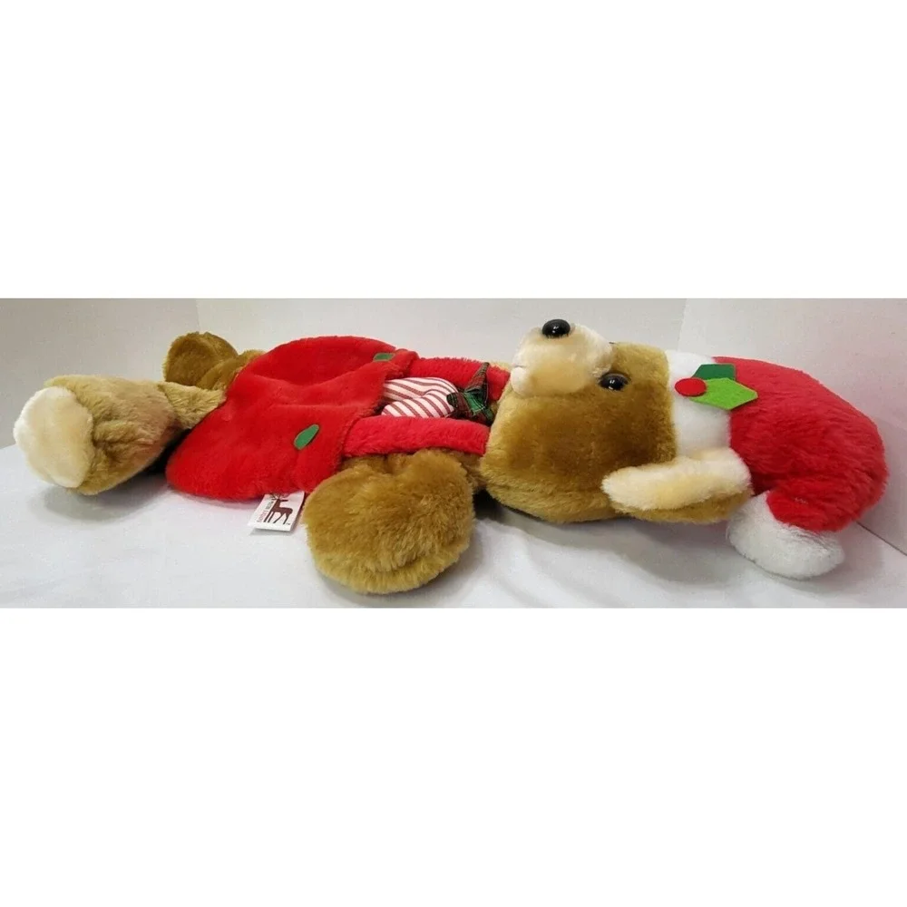 Vintage Santa's Best Christmas Stocking  Brown Teddy Bear with Candy Cane Plush